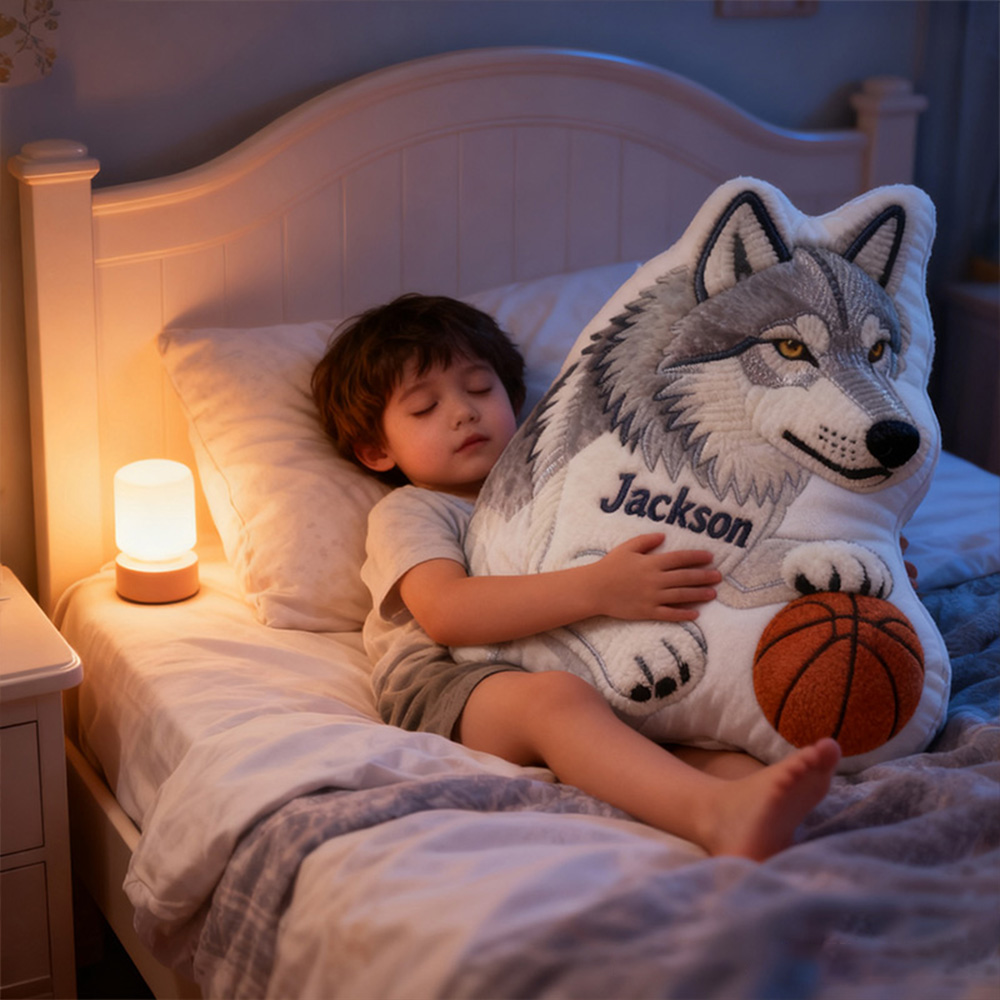 Personalized Wolf Basketball Pillow with Custom Name Design