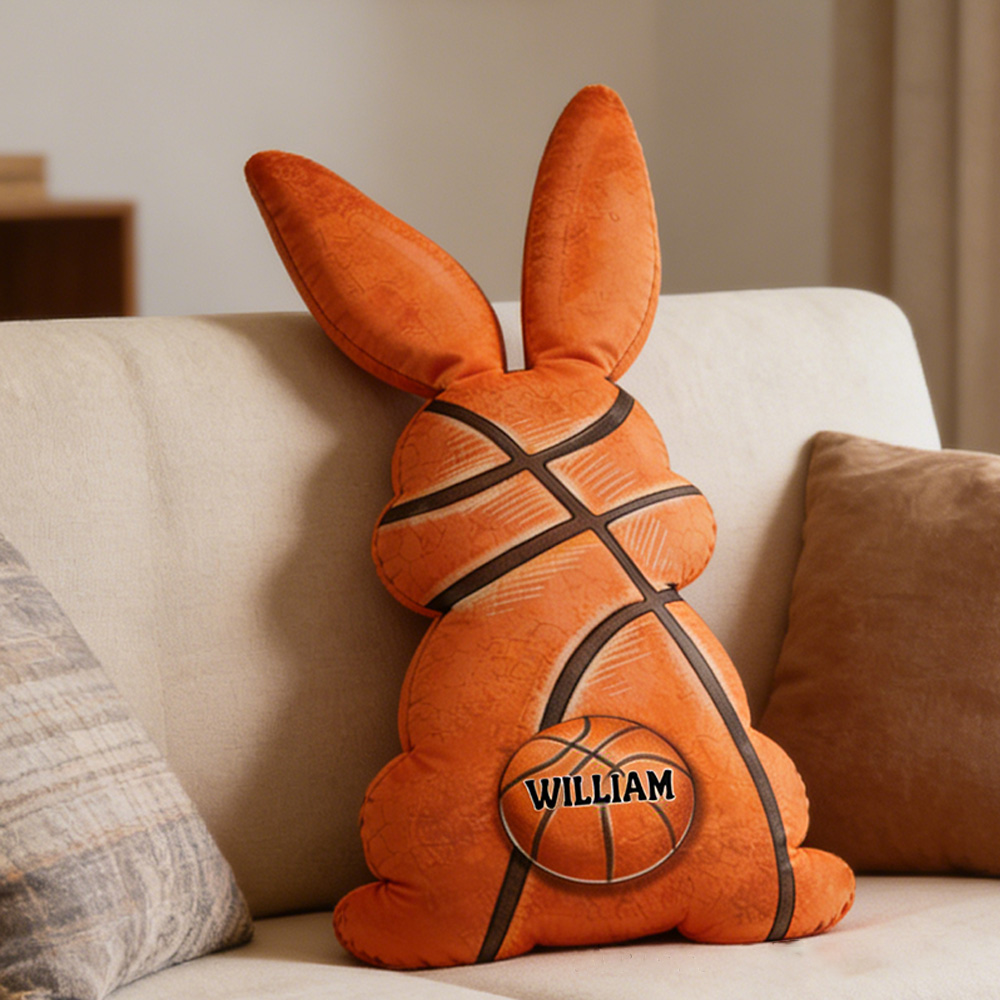 Personalized Easter Basketball Bunny Pillow with Custom Name Design