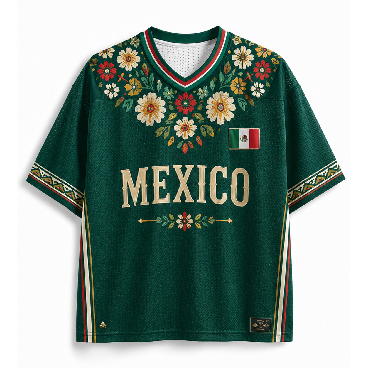 Personalized MX 26 Football Kid Mesh Jersey – Floral Pride Mexico Supporter Kit