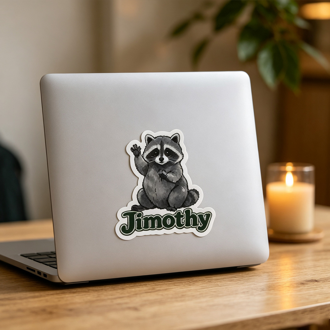 Jimothy Seattle Raccoon Sticker with Name Animal Sticker Laptop and Water Bottle Decor