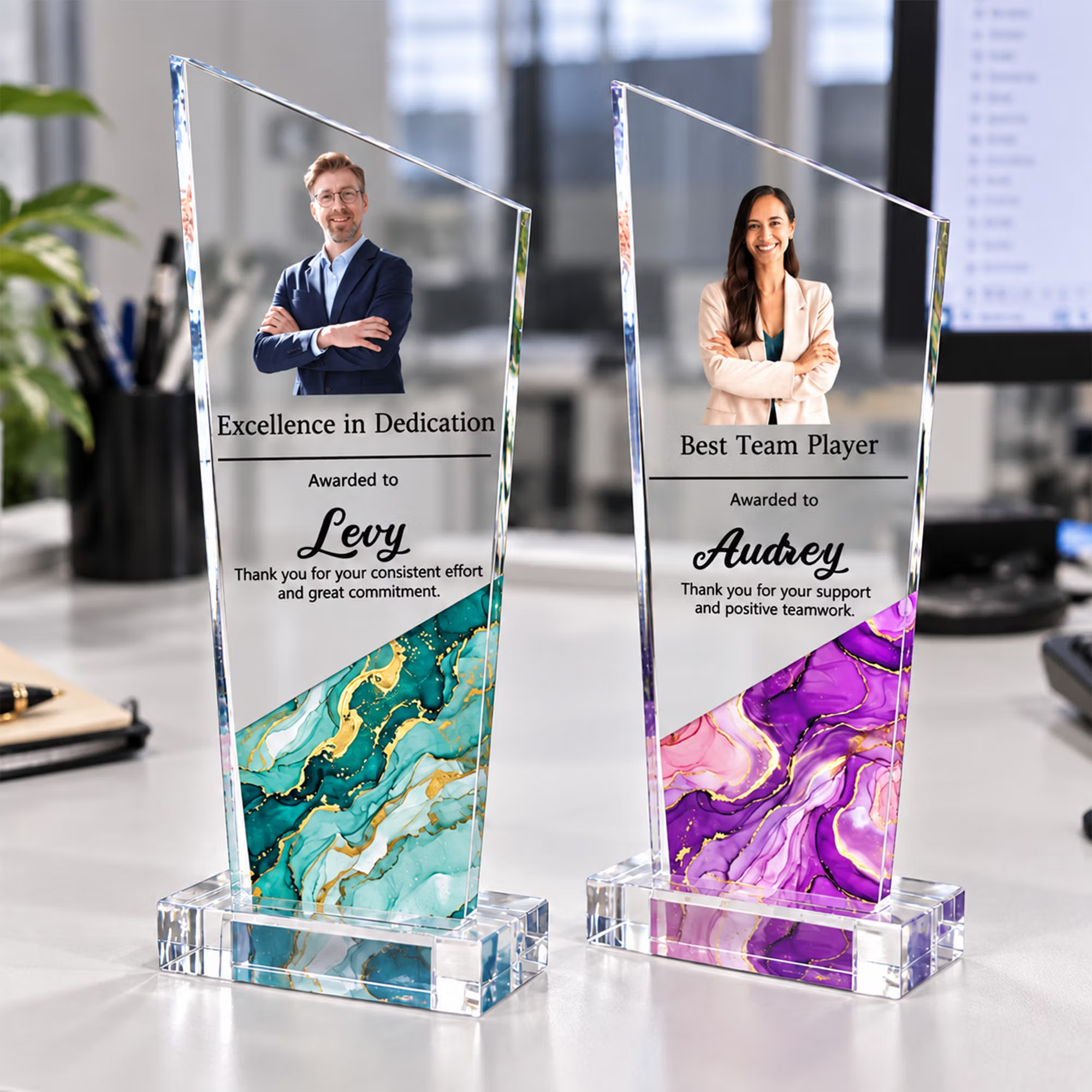 Personalized Award Presentation Text Acrylic Plaque with Name and Photo Office Decor Anniversary Promotion Appreciation Gift for Employee