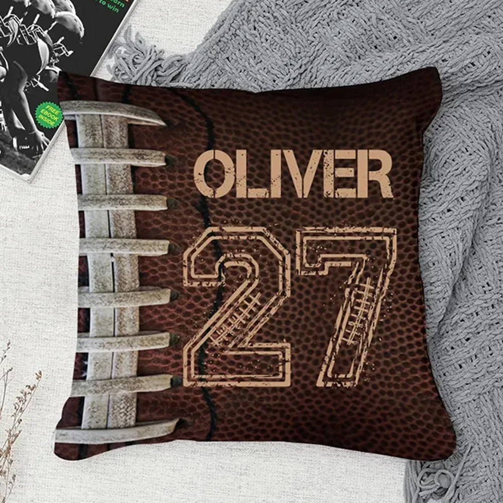 Personalized American Football and Rugby Design Throw Pillow with Custom Name and Number