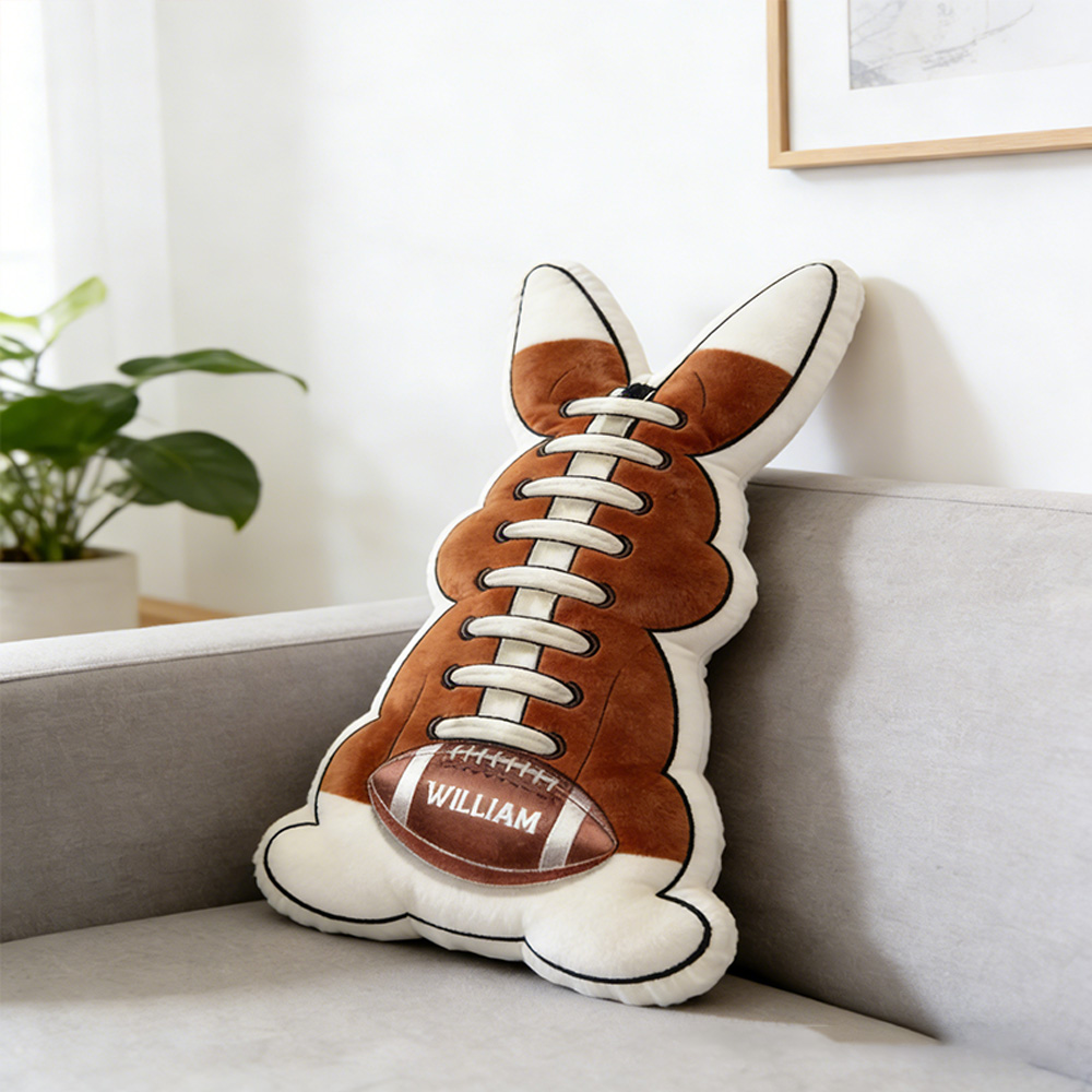 Personalized Easter American Football Bunny Pillow with Custom Name Design