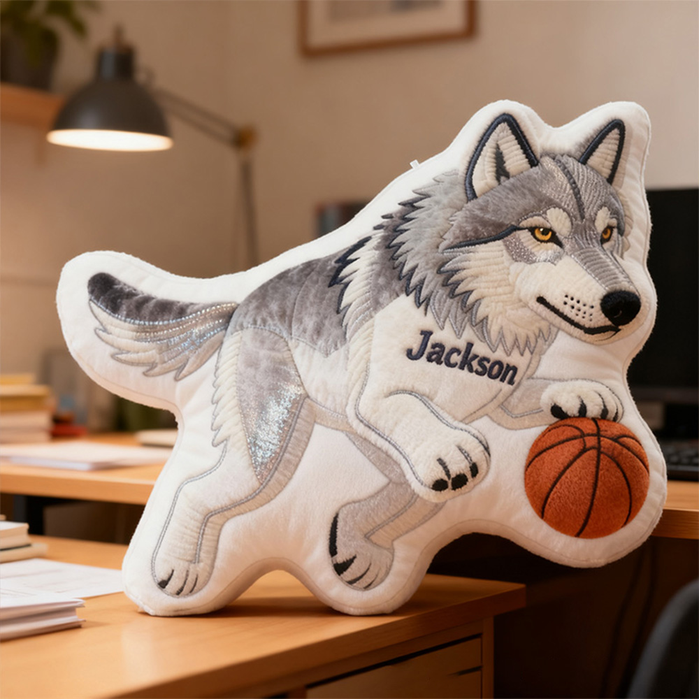 Personalized Wolf Basketball Pillow with Custom Name Design