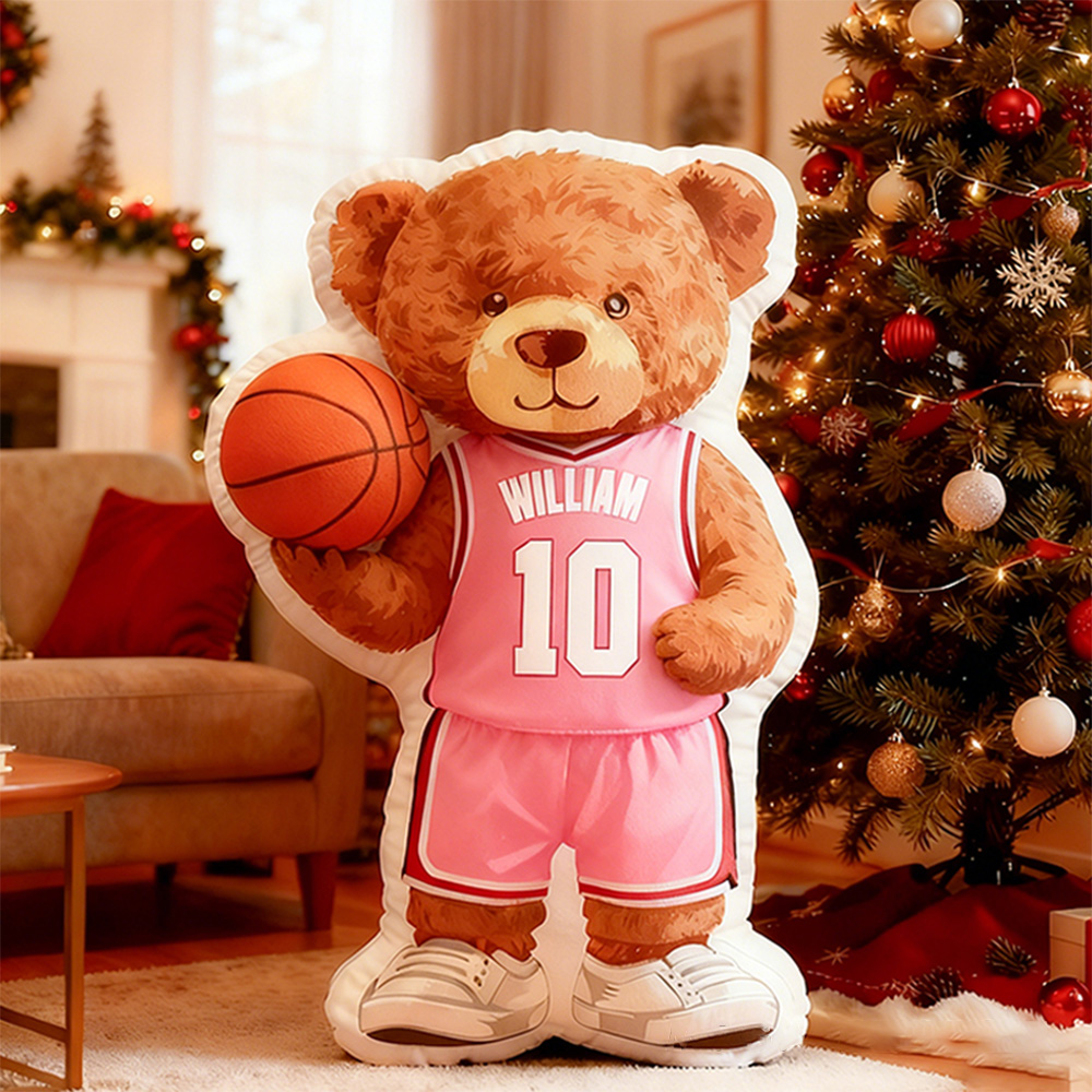 Personalized Basketball Bear Pillow with Custom Name and Jersey Number for Kids and Basketball Lovers