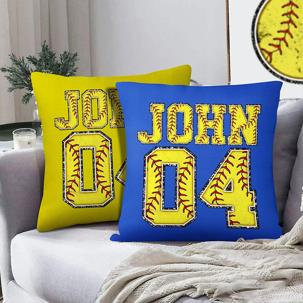 Personalized Multicolor Softball Throw Pillow with Custom Name and Number 