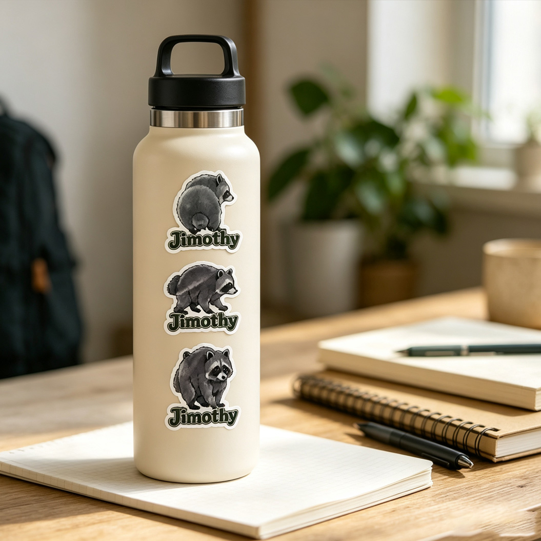 Jimothy Seattle Raccoon Sticker with Name Animal Sticker Laptop and Water Bottle Decor