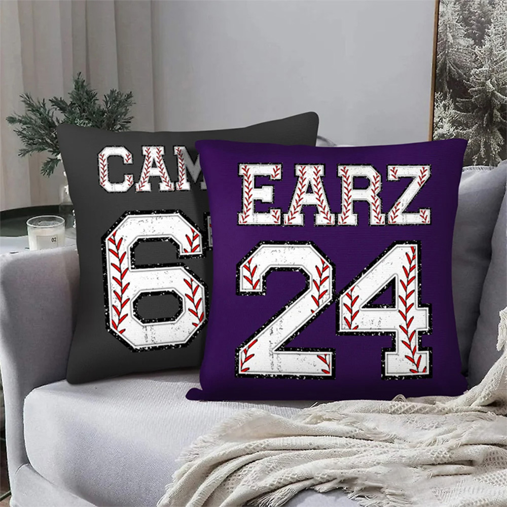 Personalized Multicolor Baseball Sports Theme Throw Pillow with Custom Player Name and Number