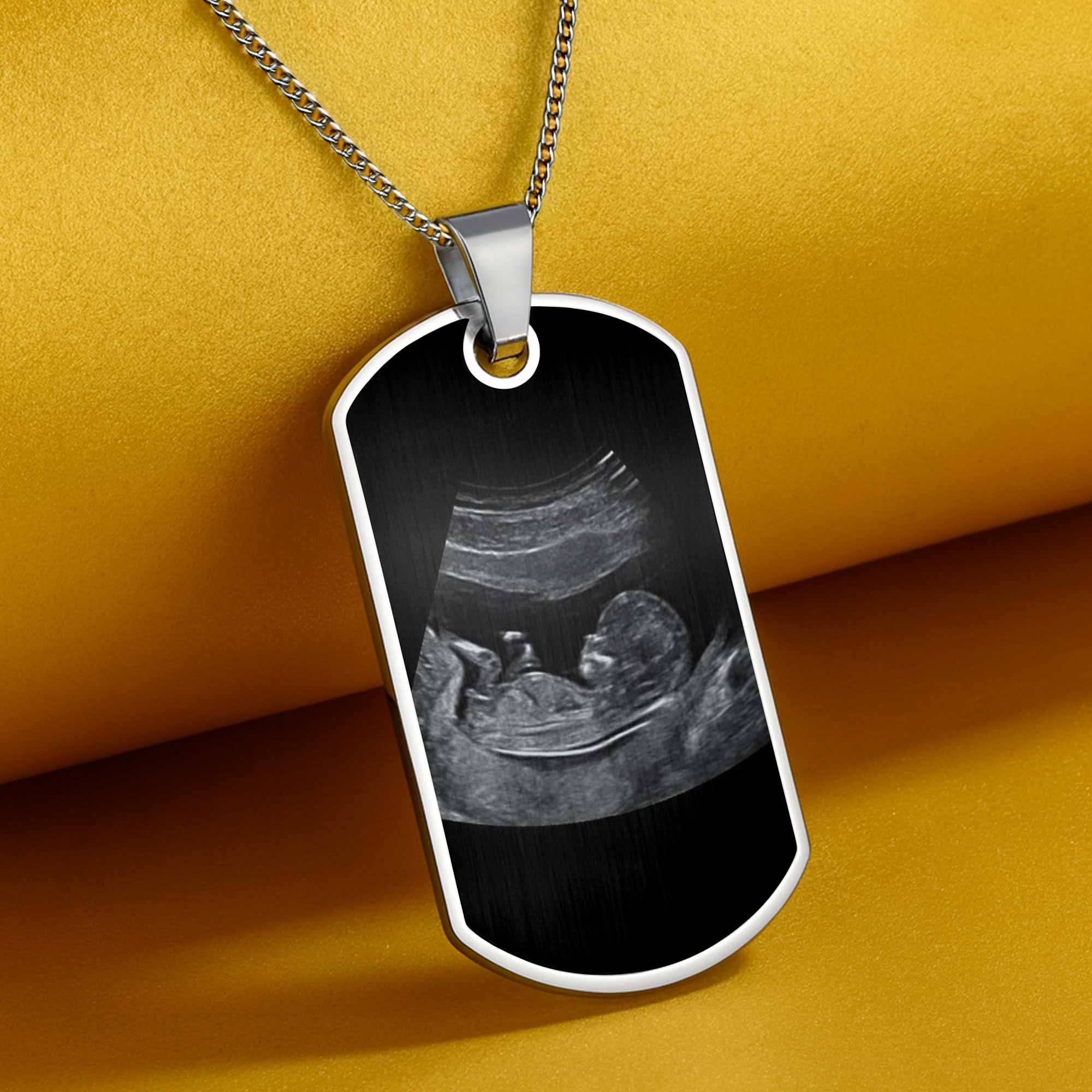 Personalized To Daddy Now You Can Carry Me Too Ultrasound And Heart Custom Dog Tag Necklace Gift For New Dads