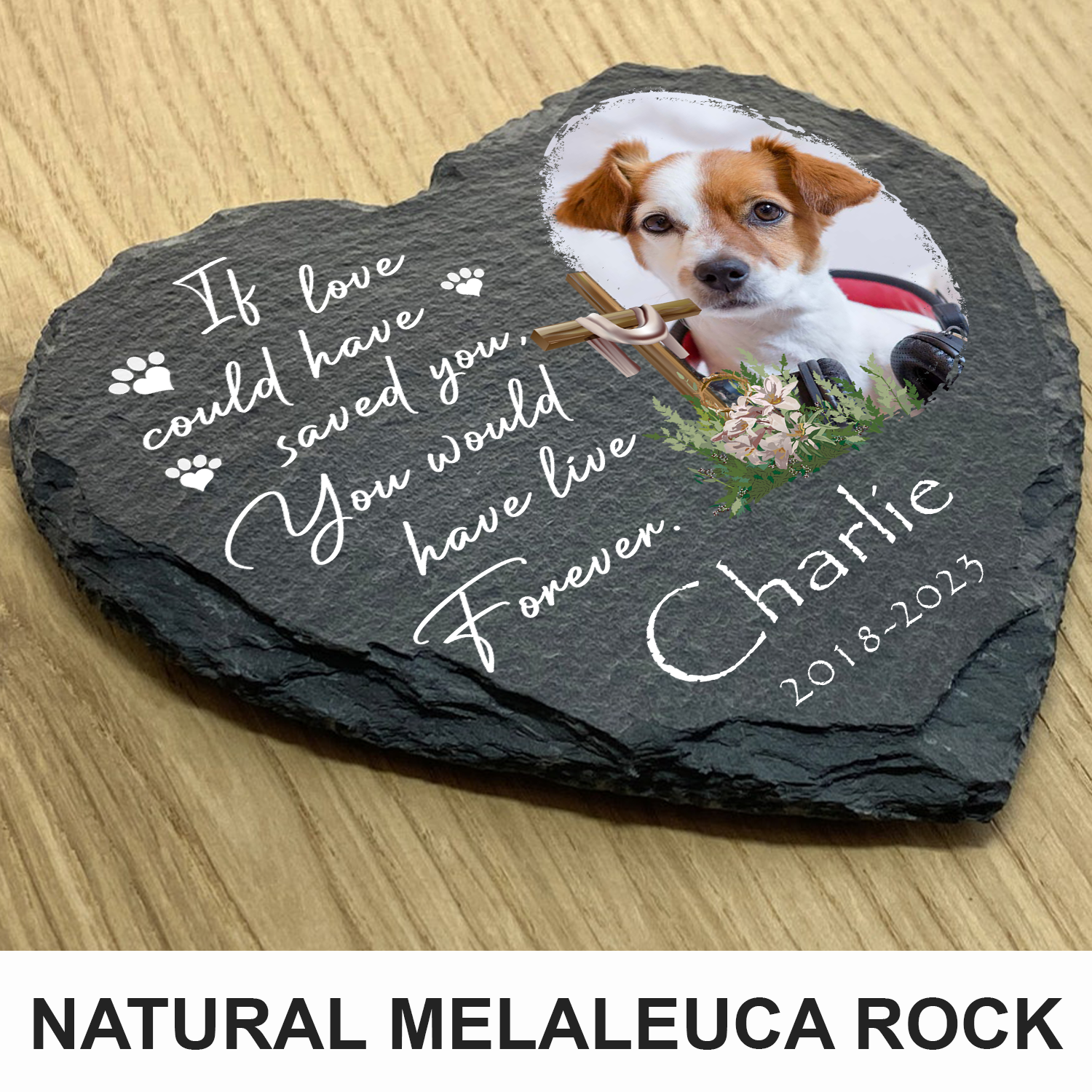 Personalized Dog Photo Christ Corss Flower Custom Dog Memorial Stone, Pet Memorial Gifts - Personalized Custom Memorial Tomstone