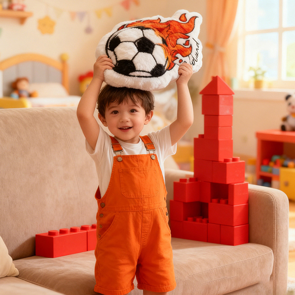 Personalized Soccer Ball Throw Pillow Featuring Fiery Design and Name for Sports Lovers and Kids