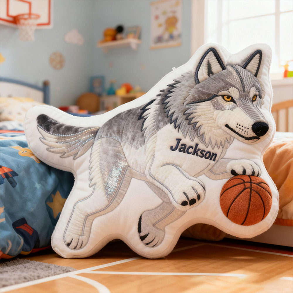 Personalized Wolf Basketball Pillow with Custom Name Design