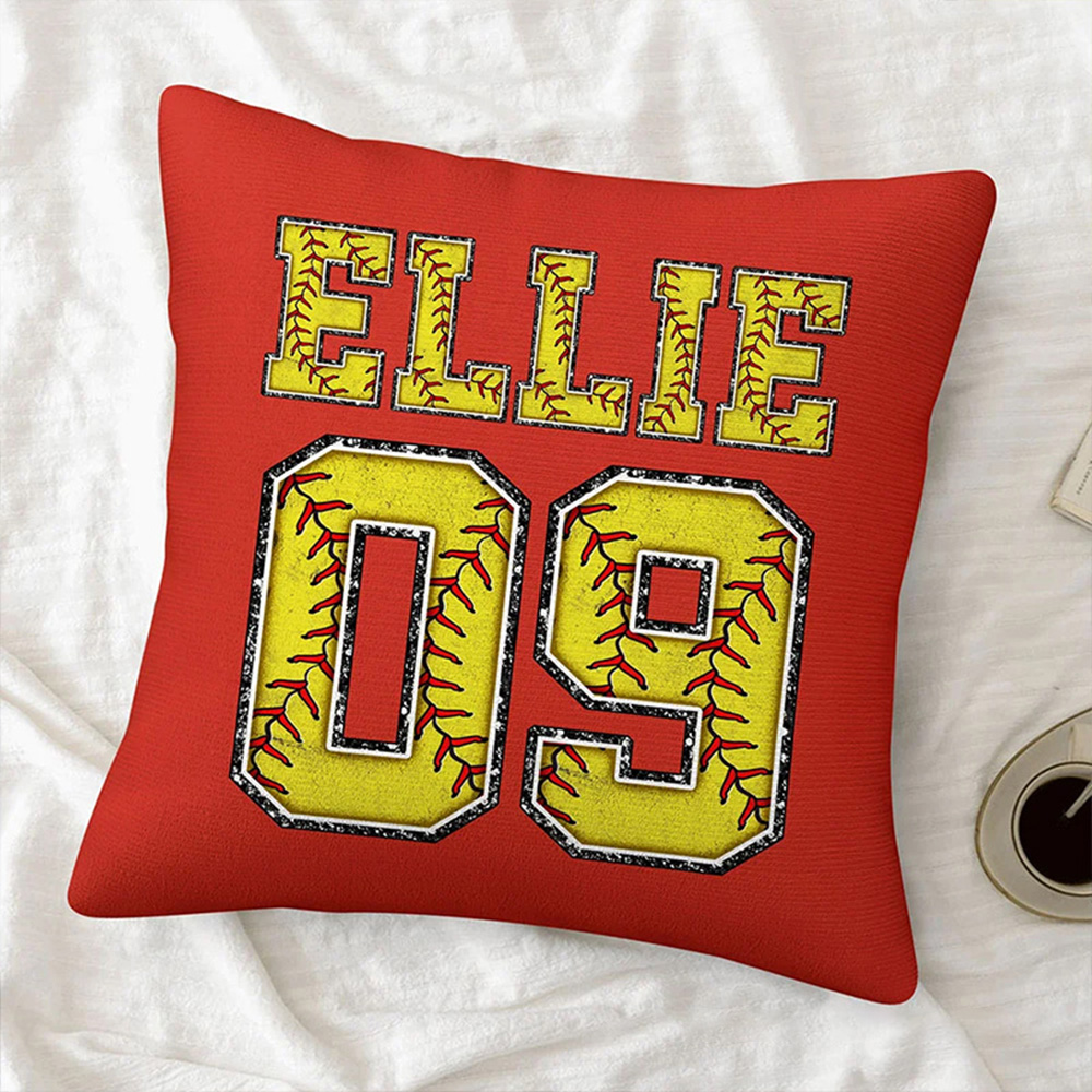 Personalized Multicolor Softball Throw Pillow with Custom Name and Number 