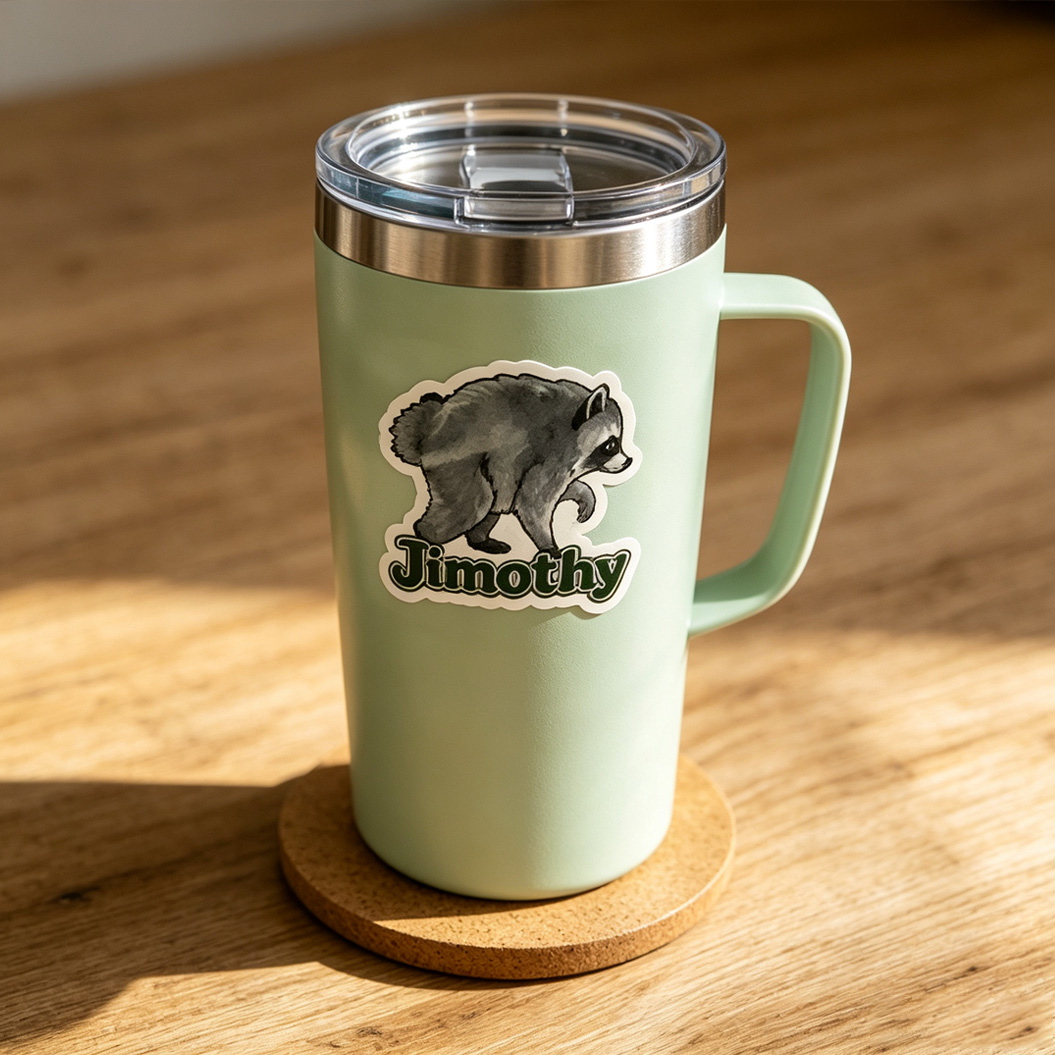 Jimothy Seattle Raccoon Sticker with Name Animal Sticker Laptop and Water Bottle Decor