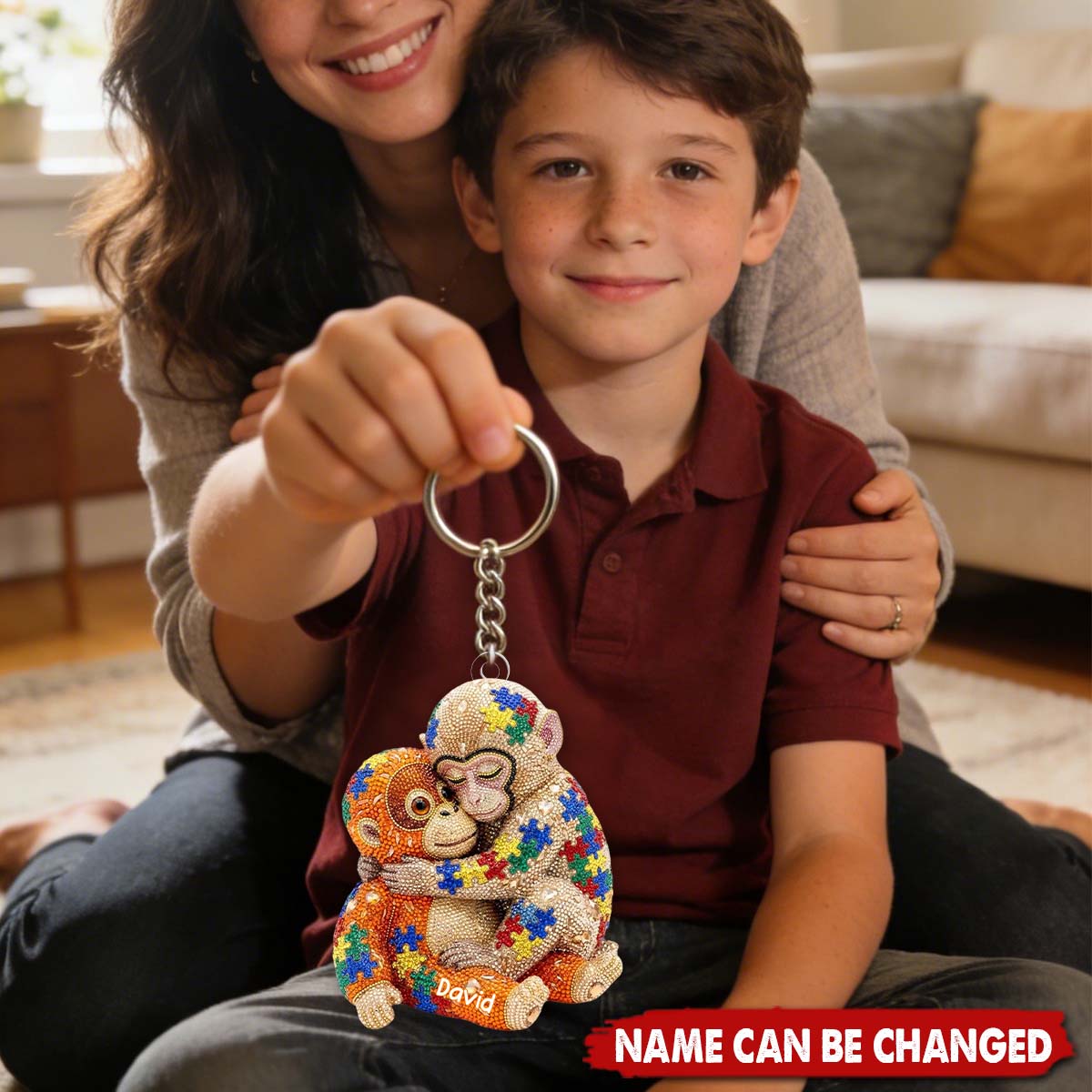 Personalized Autism Monkey Punch Keychain Custom Gift For Autism Mom Encouragement Gifts