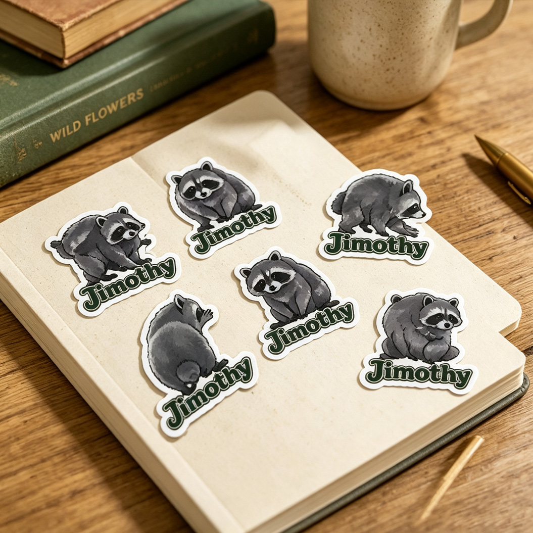 Jimothy Seattle Raccoon Sticker with Name Animal Sticker Laptop and Water Bottle Decor