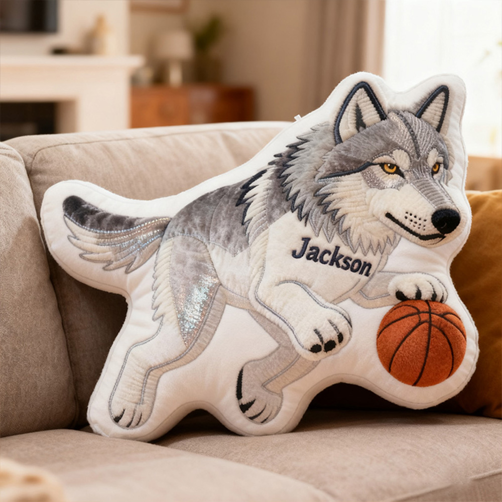 Personalized Wolf Basketball Pillow with Custom Name Design