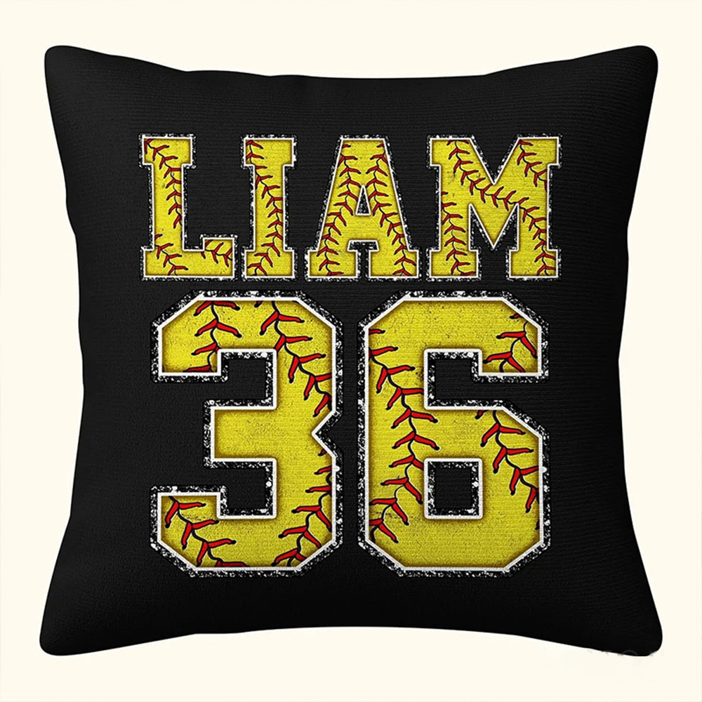 Personalized Multicolor Softball Throw Pillow with Custom Name and Number 