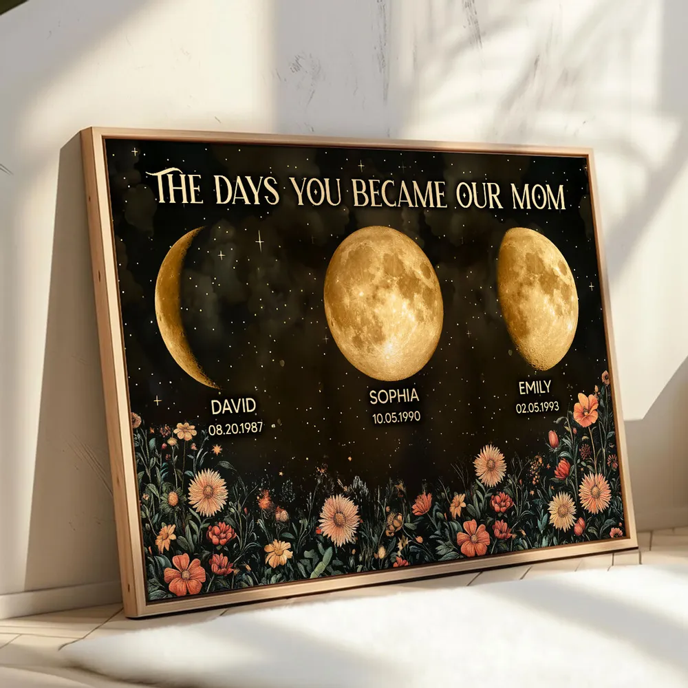 Personalised Moon Phase Family Print – “The Days You Became Our Mum” Custom Poster with Names, Dates & Birth Moons – Unique Mother’s Day Gift