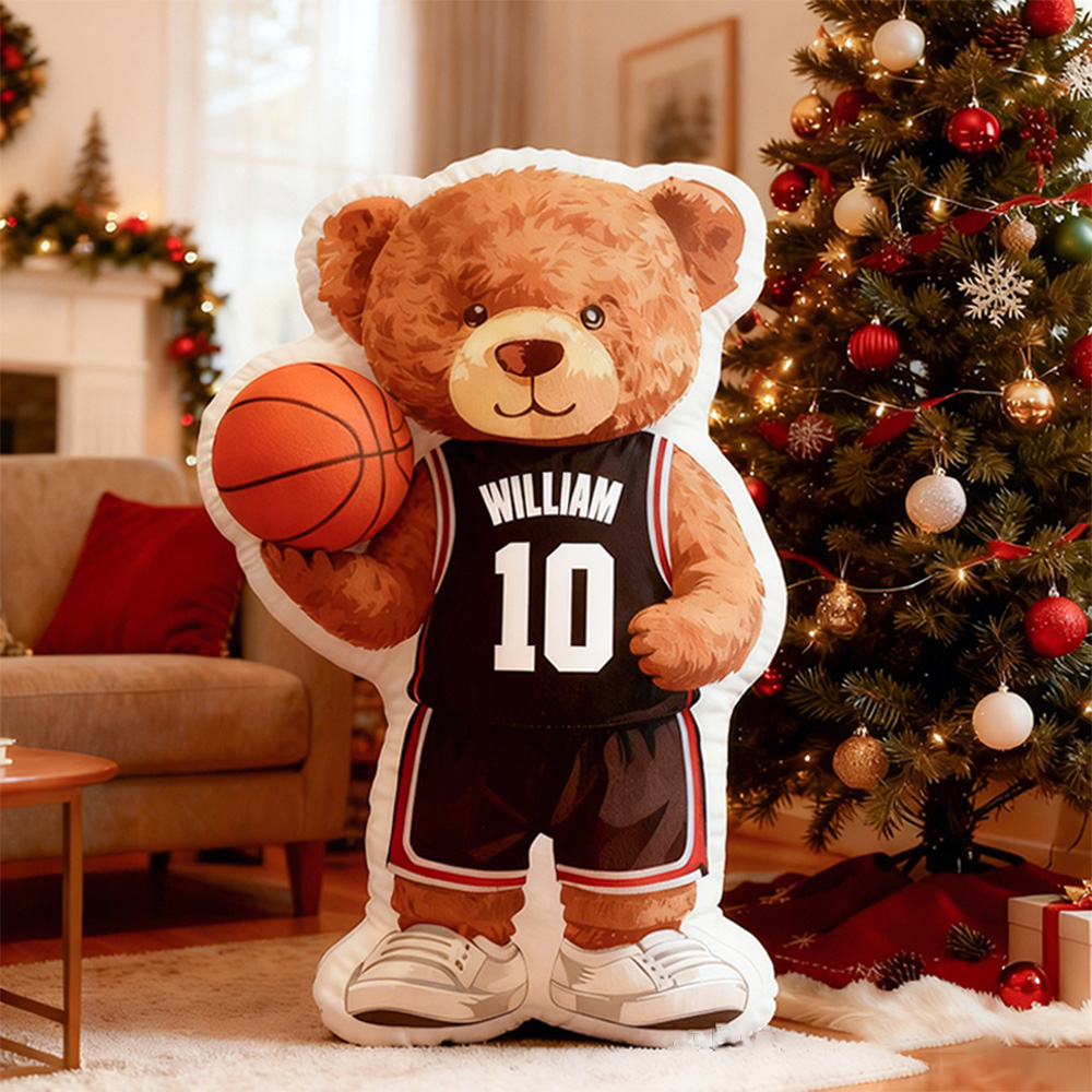 Personalized Basketball Bear Pillow with Custom Name and Jersey Number for Kids and Basketball Lovers