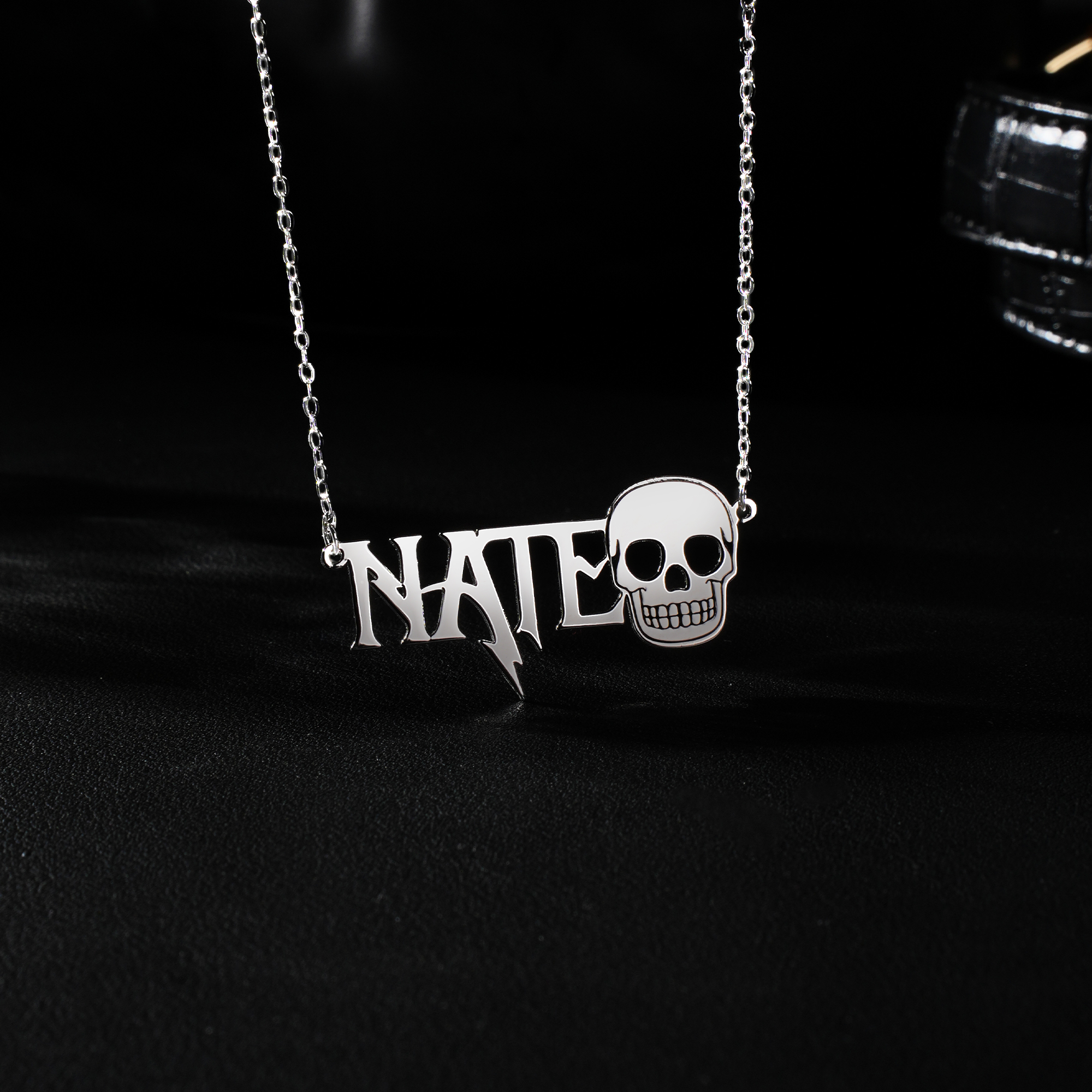 Personalized Skull Metal Rock Necklace with Name Stylish Jewelry Birthday Christmas Gift for Rockers Gothic Lovers
