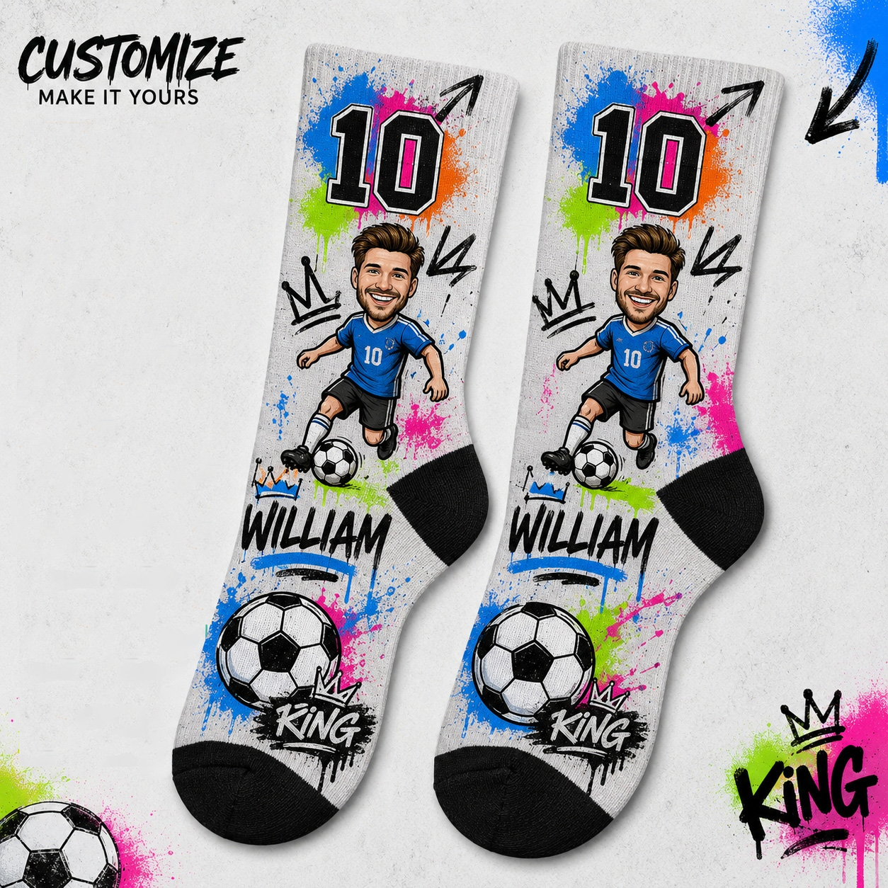 Personalized Soccer King Photo Socks – Because Your Football Legend Deserves His Own Face & Number