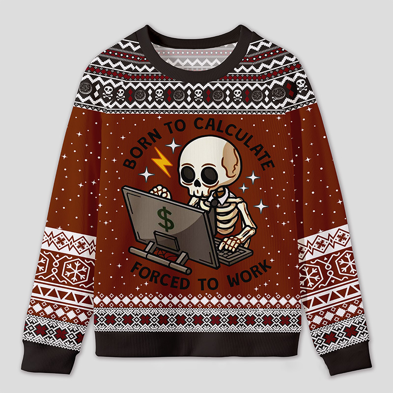 Personalized Working Skeleton Accountant Humor Ugly Sweater Office Holiday Party Gift for Accountants