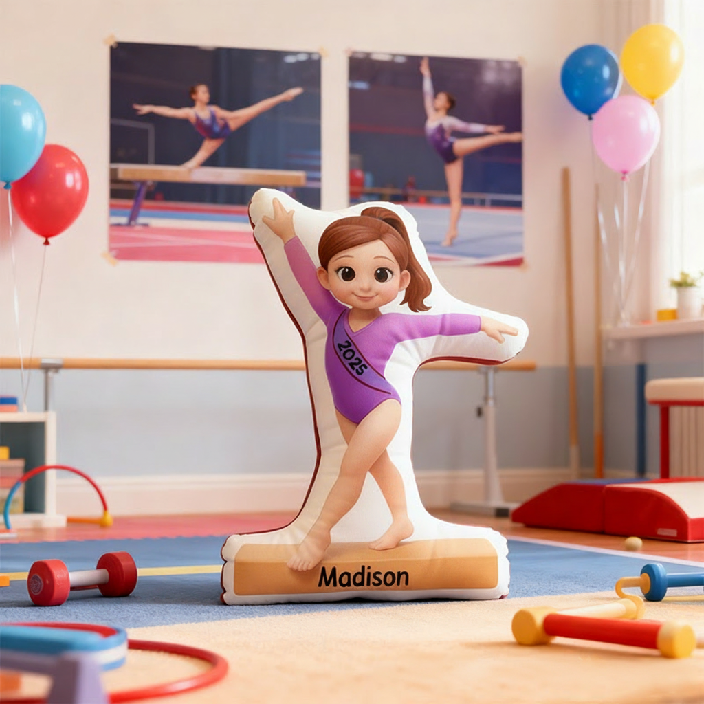 Personalized Gymnastic Girl Shaped Pillow for Gynamstic Lovers Initial Pillow Christmas Gift for Kids