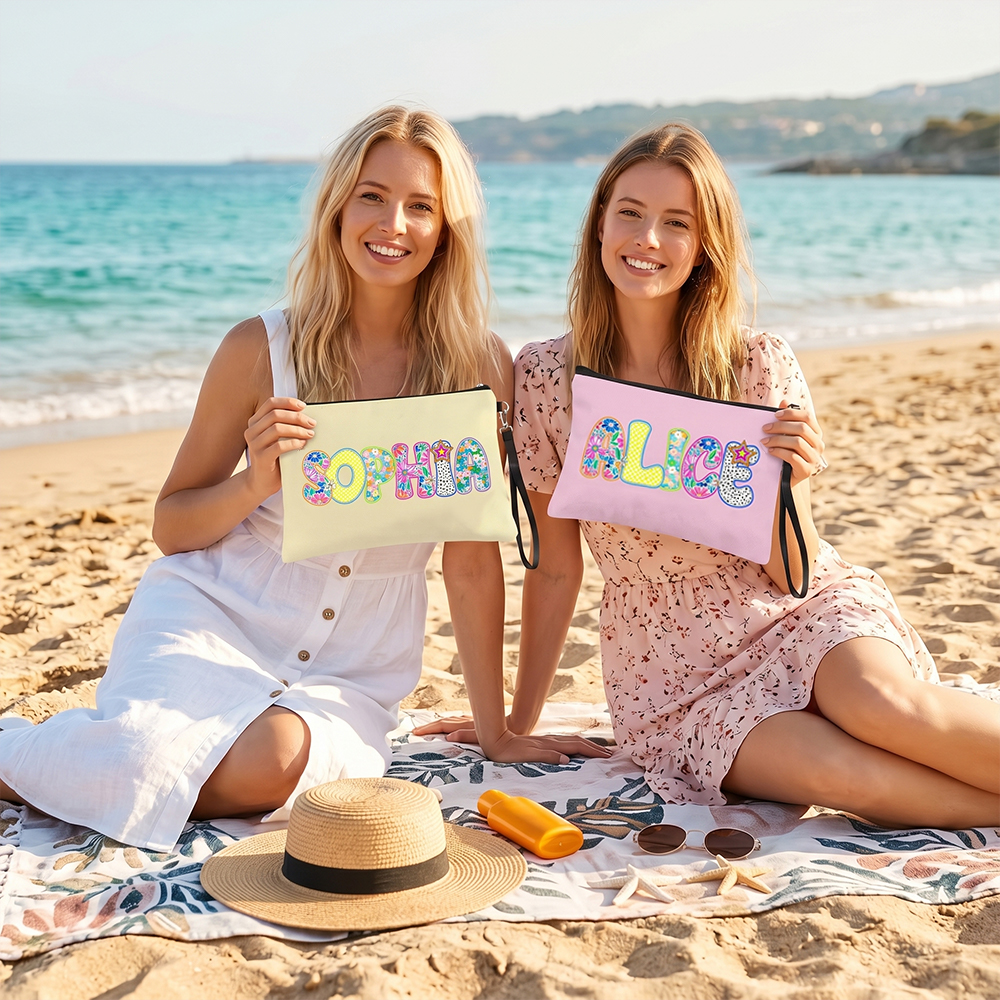 Personalized Artistic Name Makeup Bag Summer Vacation Party Gift for Women