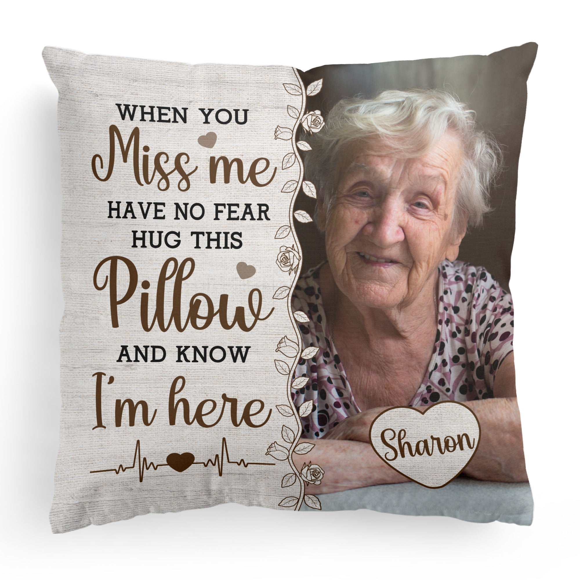 Personalized Photo Memory Pillow with Name Hug This Pillow And Know I'm Here Sympathy Bereavement Gift 