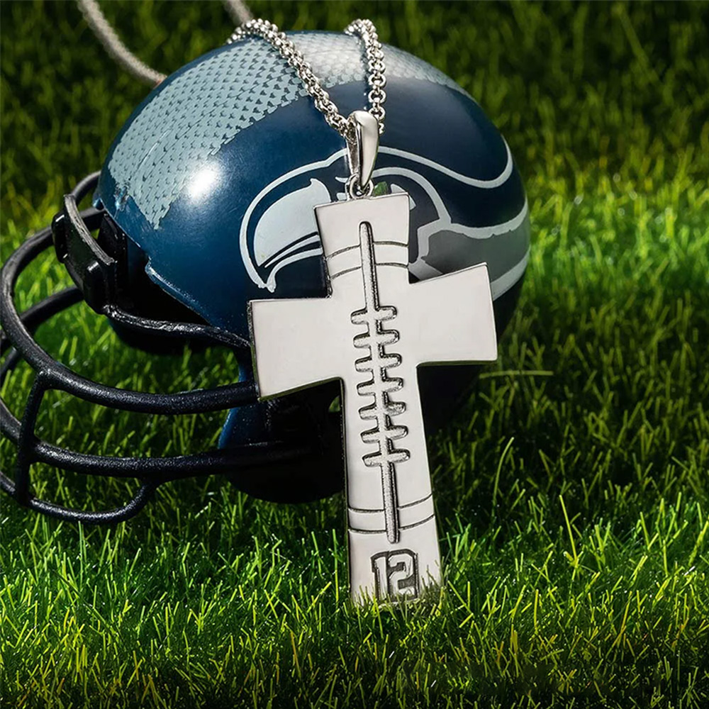 Personalized Christian Football Cross Pendant Necklace with Custom Number Design