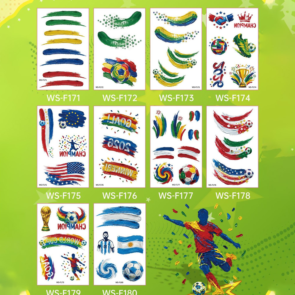 Personalized Football Soccer Fan Face Tattoos-Colorful Game Day Temporary Stickers for Supporters and Festivals