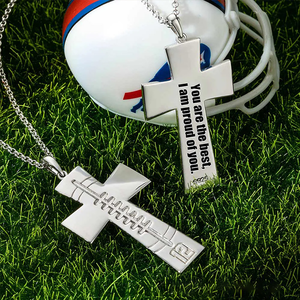 Personalized Christian Football Cross Pendant Necklace with Custom Number Design