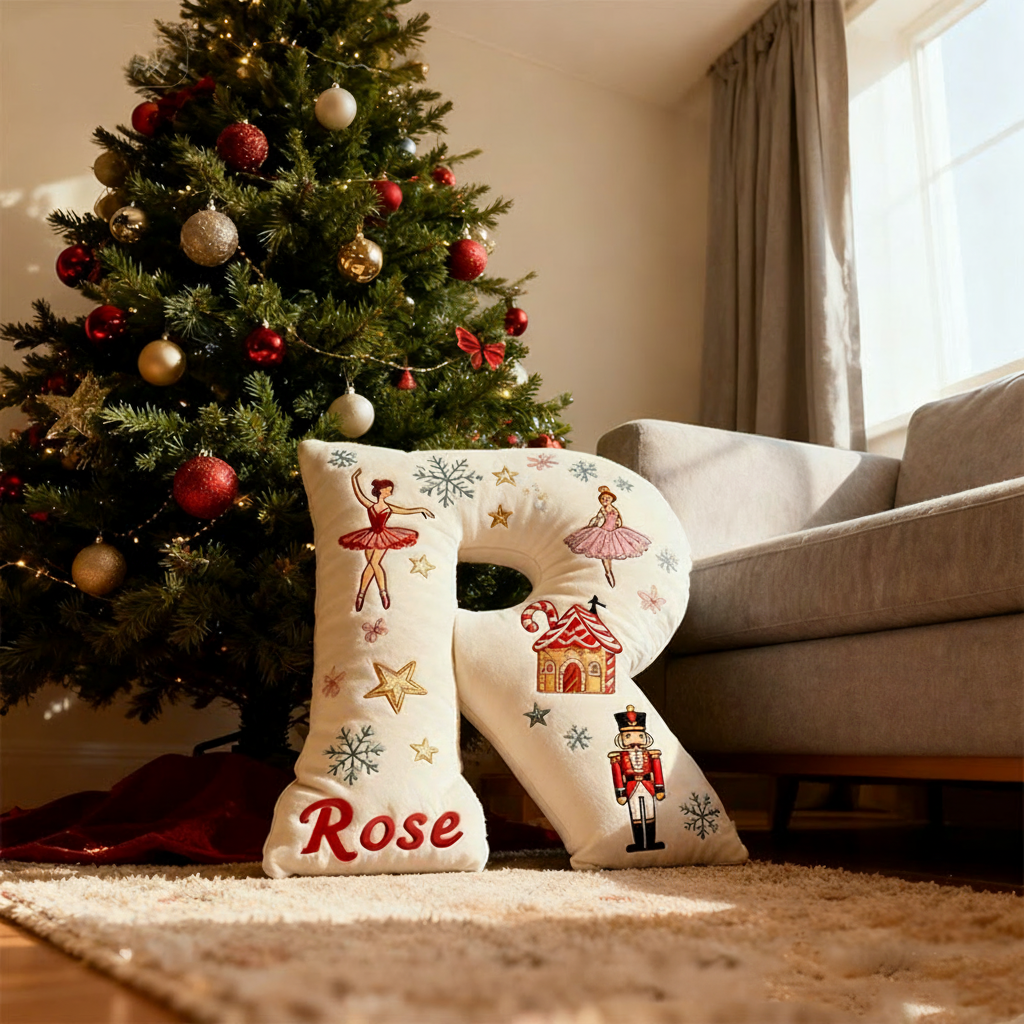 Personalized Graphic 3D Print Nutcracker Ballerina Alphabet Shaped Pillow for Dance Lovers Initial Pillow Christmas Gift for Kids