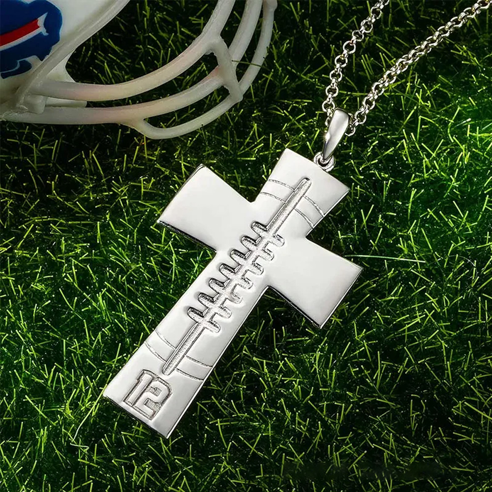 Personalized Christian Football Cross Pendant Necklace with Custom Number Design