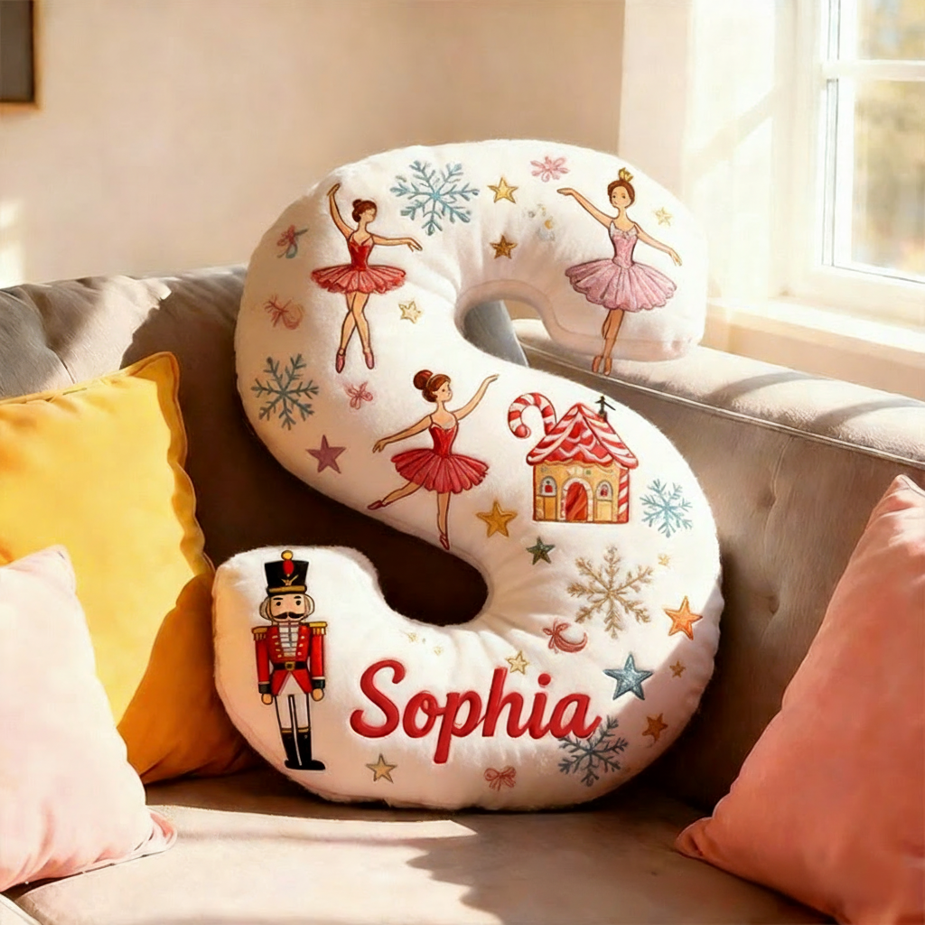 Personalized Graphic 3D Print Nutcracker Ballerina Alphabet Shaped Pillow for Dance Lovers Initial Pillow Christmas Gift for Kids