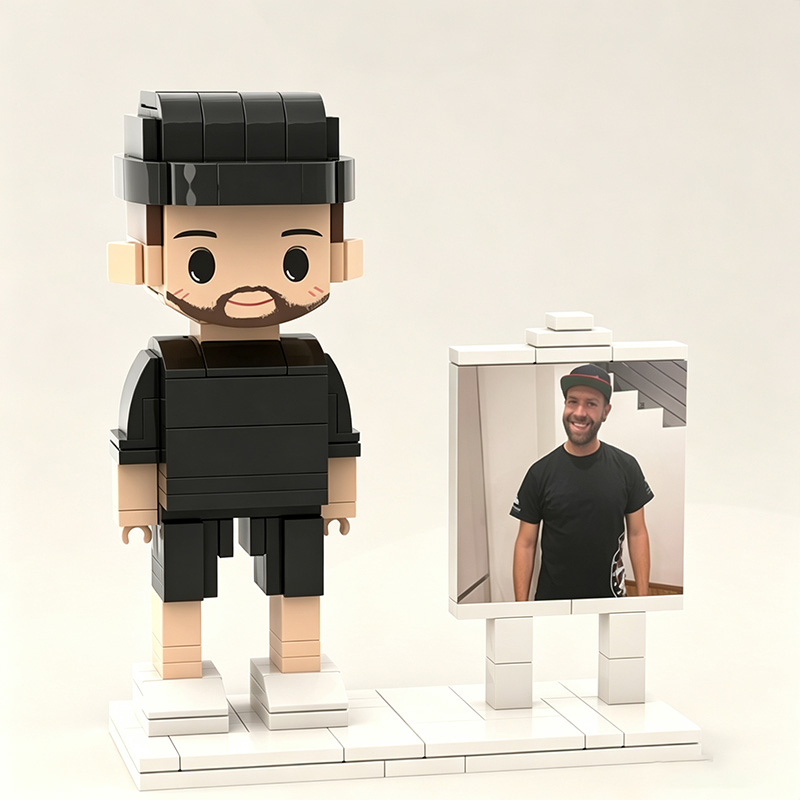 Personalized Brick Figure with Photo Custom Building Block Gift for Couple 2 Person Brick Figures with Easel Frame Personalized Building Block Brick Me Figure Photo Puzzle Toy Keepsake for Couples Friends