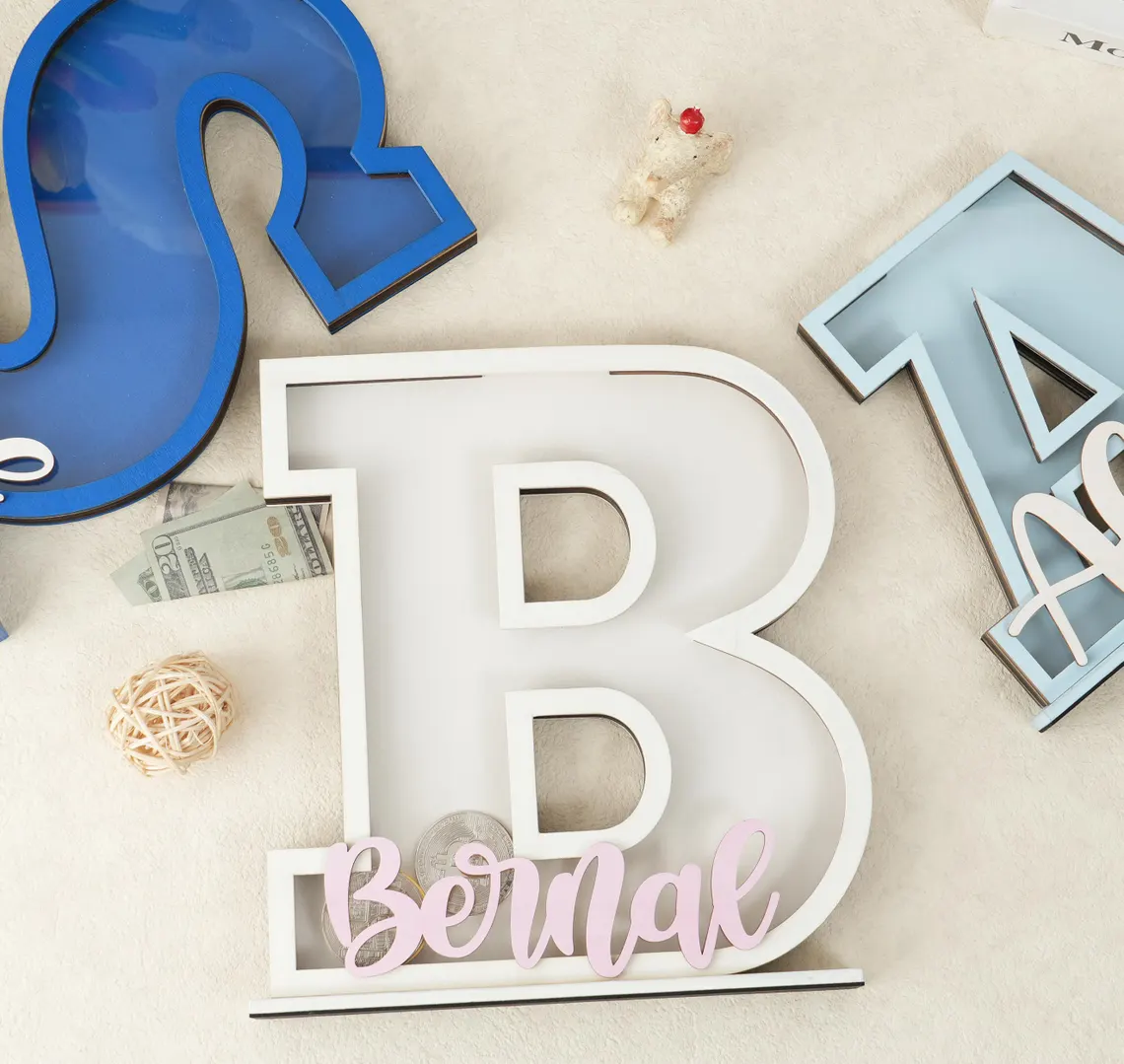 Personalized Letter Bank Wooden Initial Coin Bank Kids Keepsake Easter gifts for children