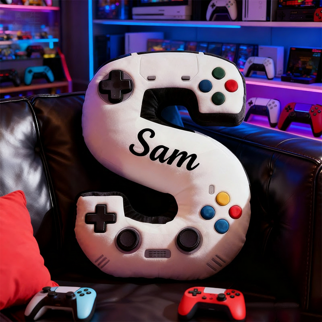 Personalized Graphic 3D Print Controller Alphabet Shaped Pillow for Game Lovers Initial Pillow Christmas Gift for Kids