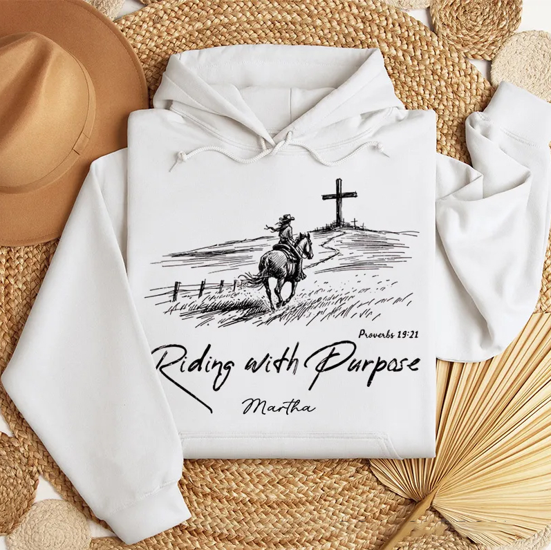 Personalized Riding with Purpose Classic Hoodies with Custom Name Riding House Western Christian Sweatshirt Faith Hoodie Christian Gift Religious Gift
