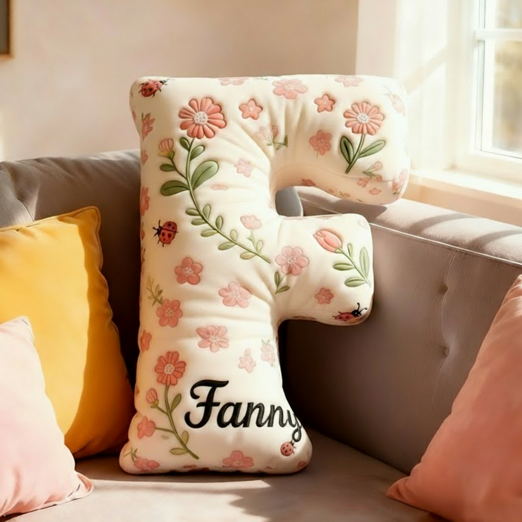 Personalized Boho Flower Letter Pillow Graphic 3D Print Pillow Custom Name Pillow for Kids Gardening Lovers Gift