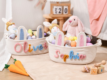 Personalized easter Basket, Easter Basket 2026 with Name, Easter Egg Hunt Gift for Kids,Spring Decor Basket,