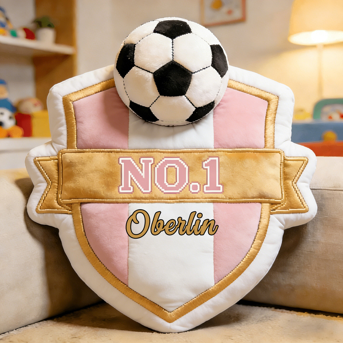 Personalized Soccer Champion Badge Cushion-Unique Birthday & Championship Gift for Him