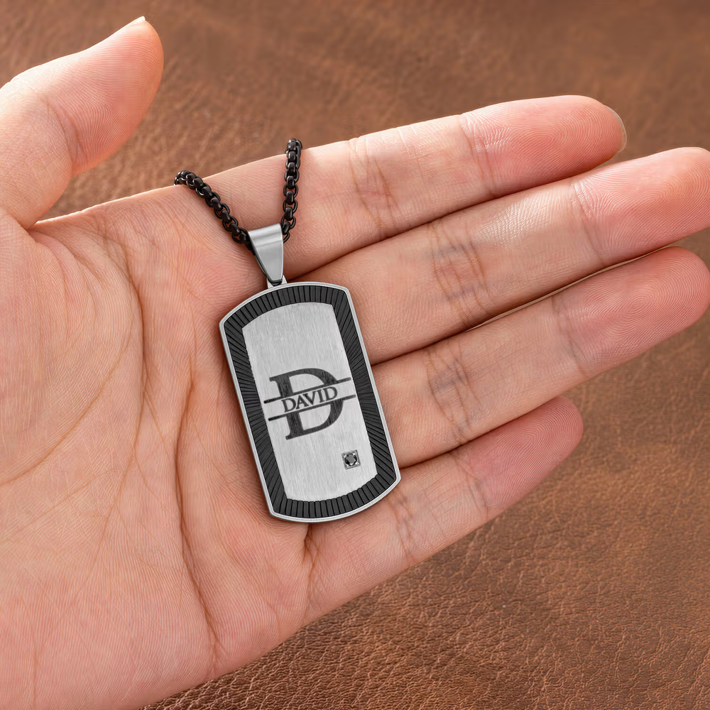 Personalized Initial Dog Tag Necklace with Engraved Name and Text Daily Wear Anniversary Birthday Gift for Men
