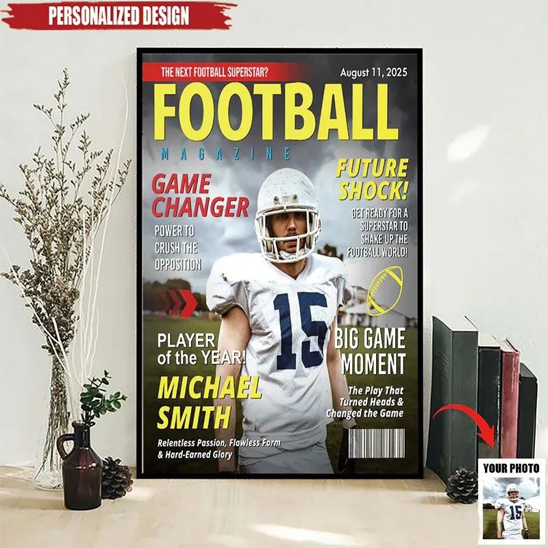 Personalized American Football Magazine Cover Poster with Custom Photo and Text