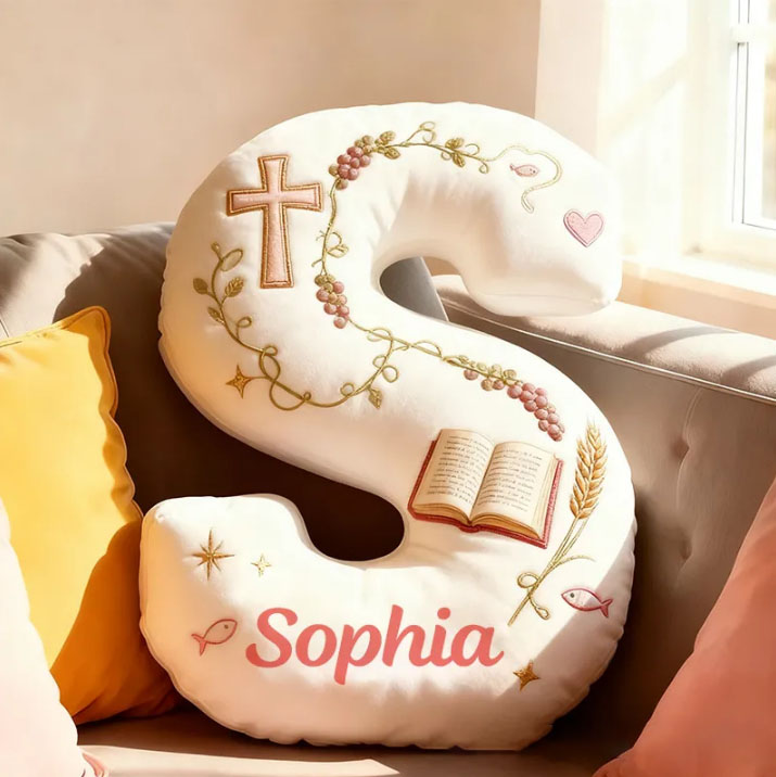 Personalized Cross Bible Letter Pillow with Custom Name Home Decor Graphic 3D Print Pillow Religious Faith Gift for Christians Christmas Gift