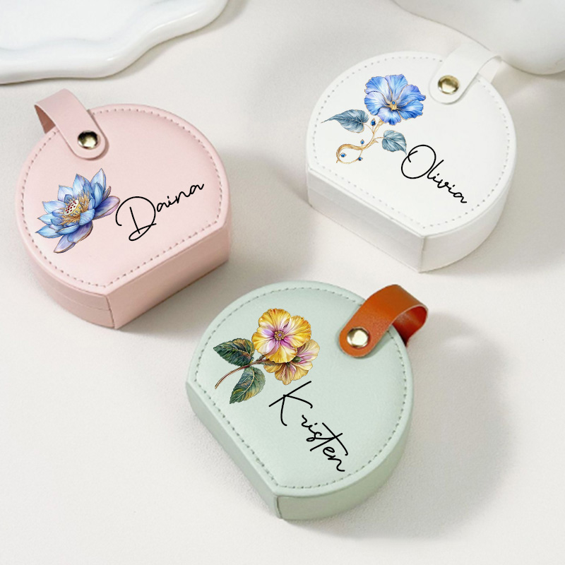 Personalized Retro Oil Painting Birth Flower with Birthstone Jewelry Box Wedding Jewelry Box For Bride Bridesmaid