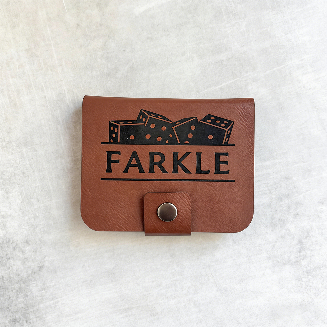 Mini Farkle Dice Game Set Wood Score Board Leather Case Travel Pocket Game  Gift for Him