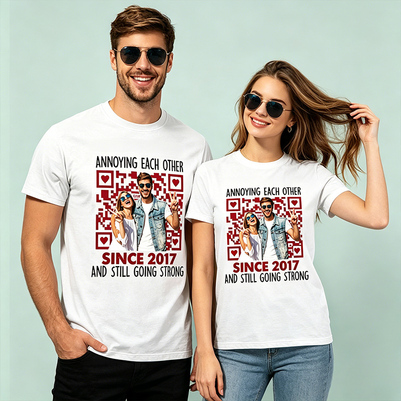 Personalized Annoying Each Other Since xxx Couple T-shirt Love QR Code T-Shirt for Couple Valentine's Day Gift Anniversary Gift