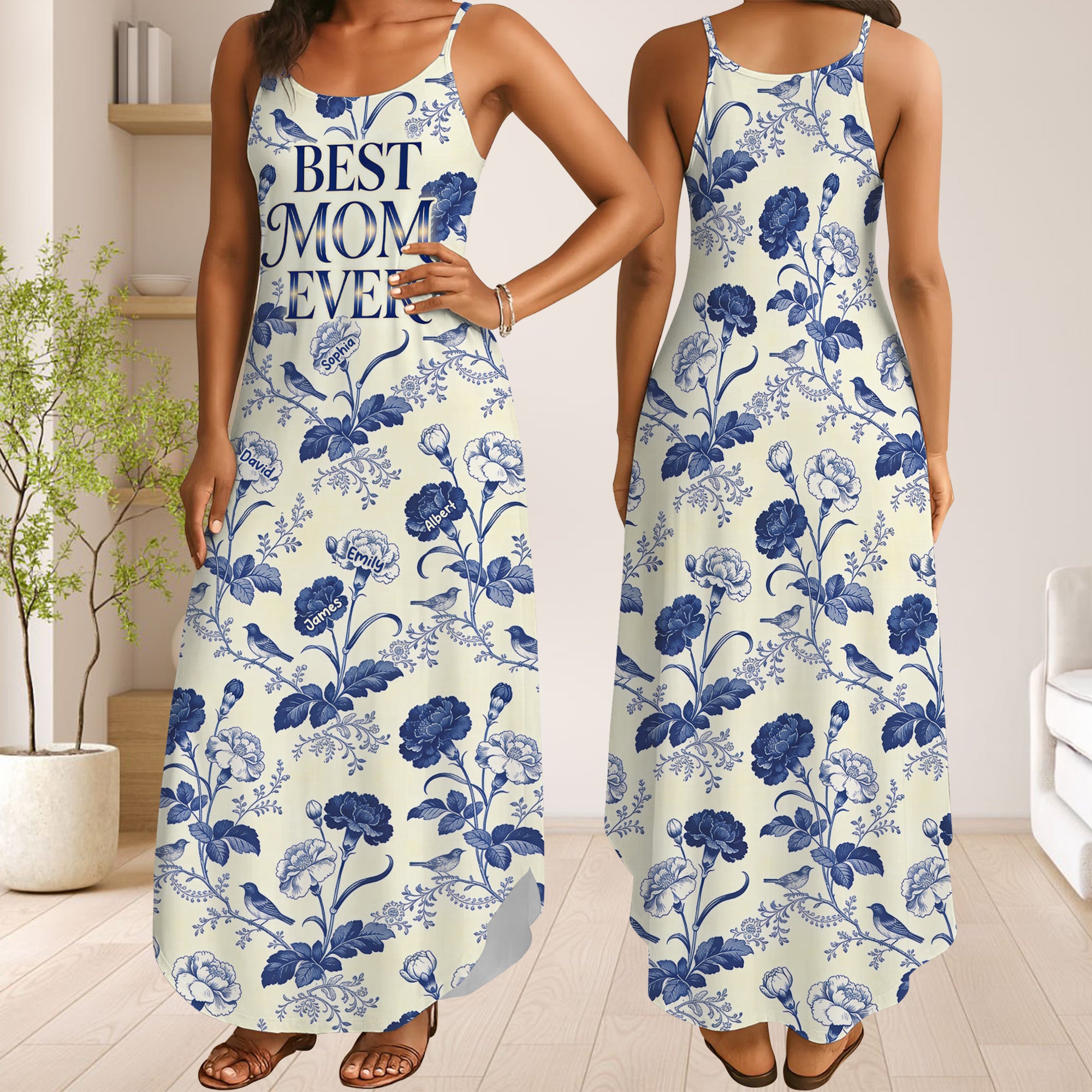 Personalized Flower Toile de Jouy Suspender Maxi Dress Gifts For Mom Mother's Day Gifts